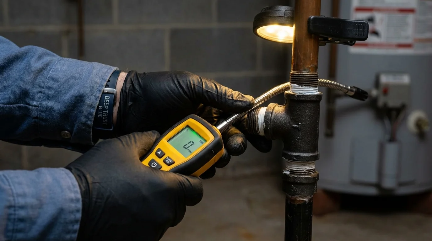 Gas leak detection with electronic sniffer by Johns Plumbing LLC in Northampton